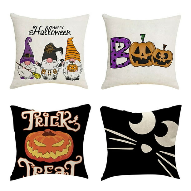 Halloween!Fundas de almohada de otoño de 18x18, fundas de almohada decorativas de Halloween, fundas de cojines de lino para coche de arce para decoración del hogar del sofá del sofá, 4 piezas