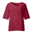 thumbnail image 2 of Red Women's Short Sleeve T-shirt, Summer Women'S 7 Quarter Sleeve V Neck Solid Color Loose Top T Shirt Casual Shirt,Women's Short sleeve T-shirt 4XL, 2 of 4