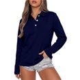 thumbnail image 5 of Hearthz Polo Shirt for Women 3 Button Long Sleeves Shirts for Women Relaxed Fit Solid Color T Shirts for Women Uniform Tops for Women Navy S, 5 of 6