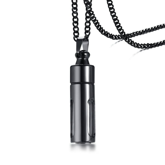 Vnox Urn Necklace for Ashes, Openable Glass Vertical Bar Cremation Keepsakes Necklace for Ashes, Black Stainless Steel Urn Jewelry for Men