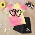 thumbnail image 2 of Toddler Baby Girl Outfits Summer Clothes Set Tie Dye Interlocking Heart Print T-Shirt and Shorts Set Cute Pattern Printed Outfits 9-10 Years, 2 of 4