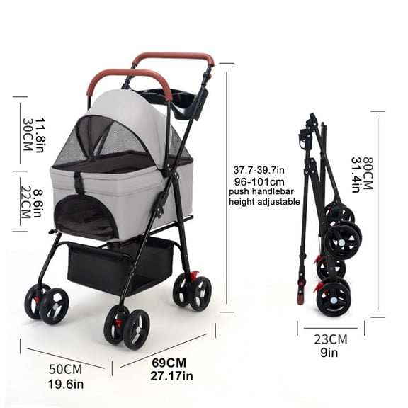 Porfeet Pet Stroller, Folding Dog Stroller, Pet Folding Stroller, 4 Wheels Dog/Cat Puppy Stroller, Travel Carrier for Small/Medium Pet,1 Set