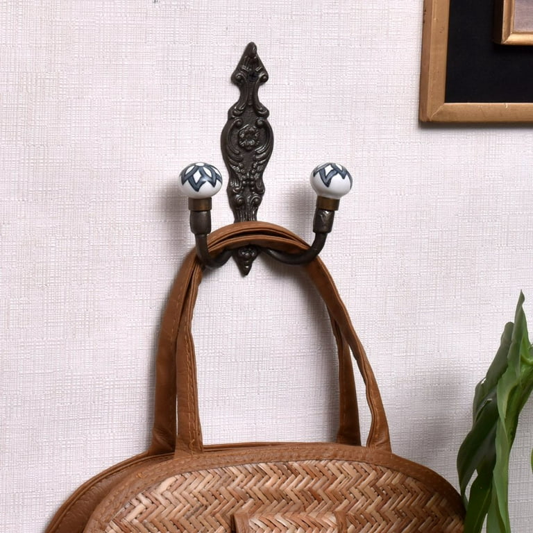 Indian Shelf Coat Hooks Antique| Ceramic Wall Hooks for Bathroom Towels| Towel Hooks for Wall| Coat Rack Wall Mount| Hooks for Hanging Coats (Black