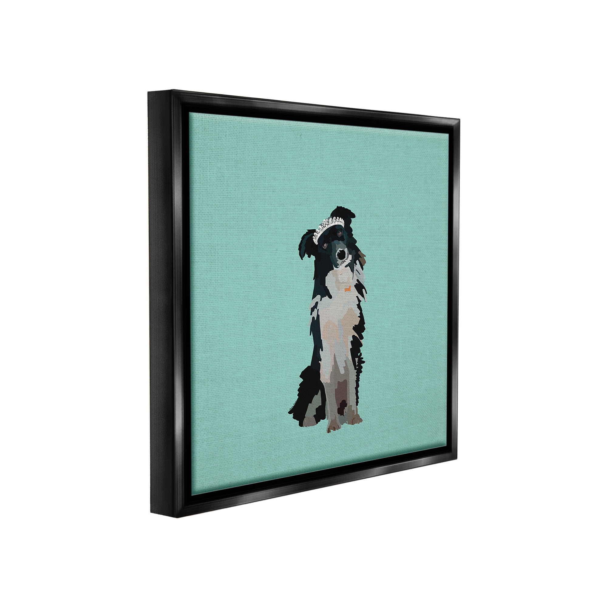 Stupell Industries Collie Dog with Crown Animals & Insects Painting Black Floater Framed Canvas Art Print Wall Art, 18 x 18