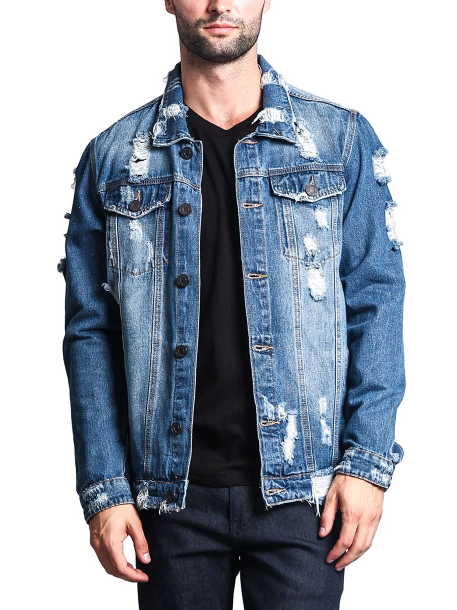 distressed jean jacket mens