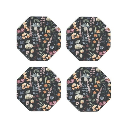 

Honeii Wildflower Watercolor 1 Print Leather Coaster Set of 4 Ideal for Safeguarding Your Furniture from Drinks Spills and Effortless Cleanup-Octagon