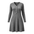 thumbnail image 4 of Lnmiateer Women Henley V Neck Ribbed Long Sleeve Mini Dress Button Up Loose Swing A-Line With Pockets Casual Loungewear Weekend Outfit, 4 of 6