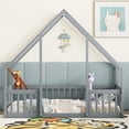 thumbnail image 2 of Twin Size Floor Bed, Wooden House-Shaped Bed Frame with Guardrails, Roof, Multifunctional House Bed Frame for Toddlers, Kids, Girls, Boys, Teens, Adults, Grey, 2 of 9