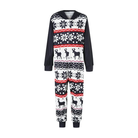 

Binpure Cute Christmas Print Zipper Parent-child Hooded One-piece Pajamas
