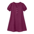 thumbnail image 5 of ClodeEU Women's Linen Blend V Neck Puff Sleeve Half Button Midi Dress with Pockets ,Solid Color Casual Summer Dress Wine,Women's Plus XXL, 5 of 5