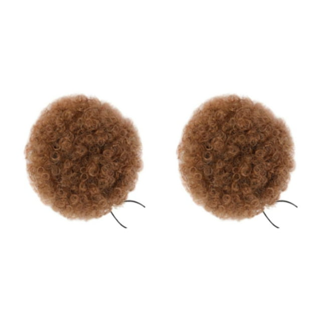 Decodeary Trendy Synthetic Afro Ponytail Clip Short Afro Kinky Puff For Fashionable Brown 2Set