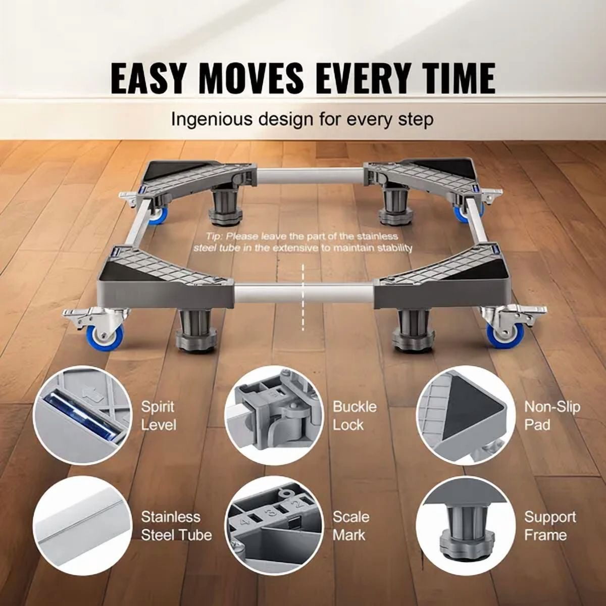 Unbranded Adjustable Appliance Stand with Wheels 4 Locking Swivel Casters for Mini Fridge Washer Dryer