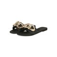 thumbnail image 4 of NOW Square Toe Chunky Gold Tone Chain Adorned Flexible Slide Sandal Black (10), 4 of 6