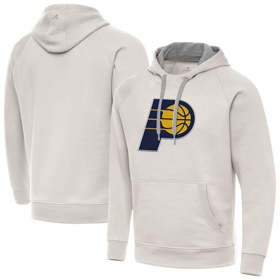 Men's Antigua Cream Indiana Pacers Big Logo Victory Pullover Hoodie