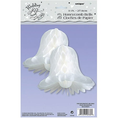 Honeycomb Tissue Paper Wedding Bells Decorations, 11 in, White, 2ct