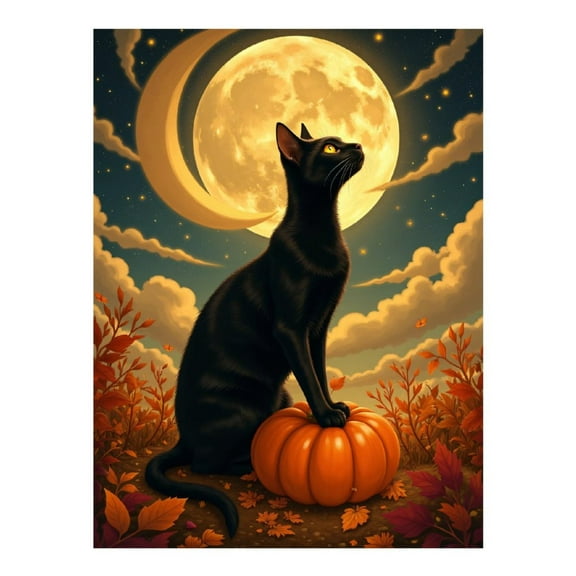 Diamond Art Kit for Adults, Black Cat Moonlit Pumpkin Night Diamond Painting for Adults Beginners, DIY Diamond Art Painting Kits, 5D Diamond Painting Crafts for Home Decor 12x16 Frameless