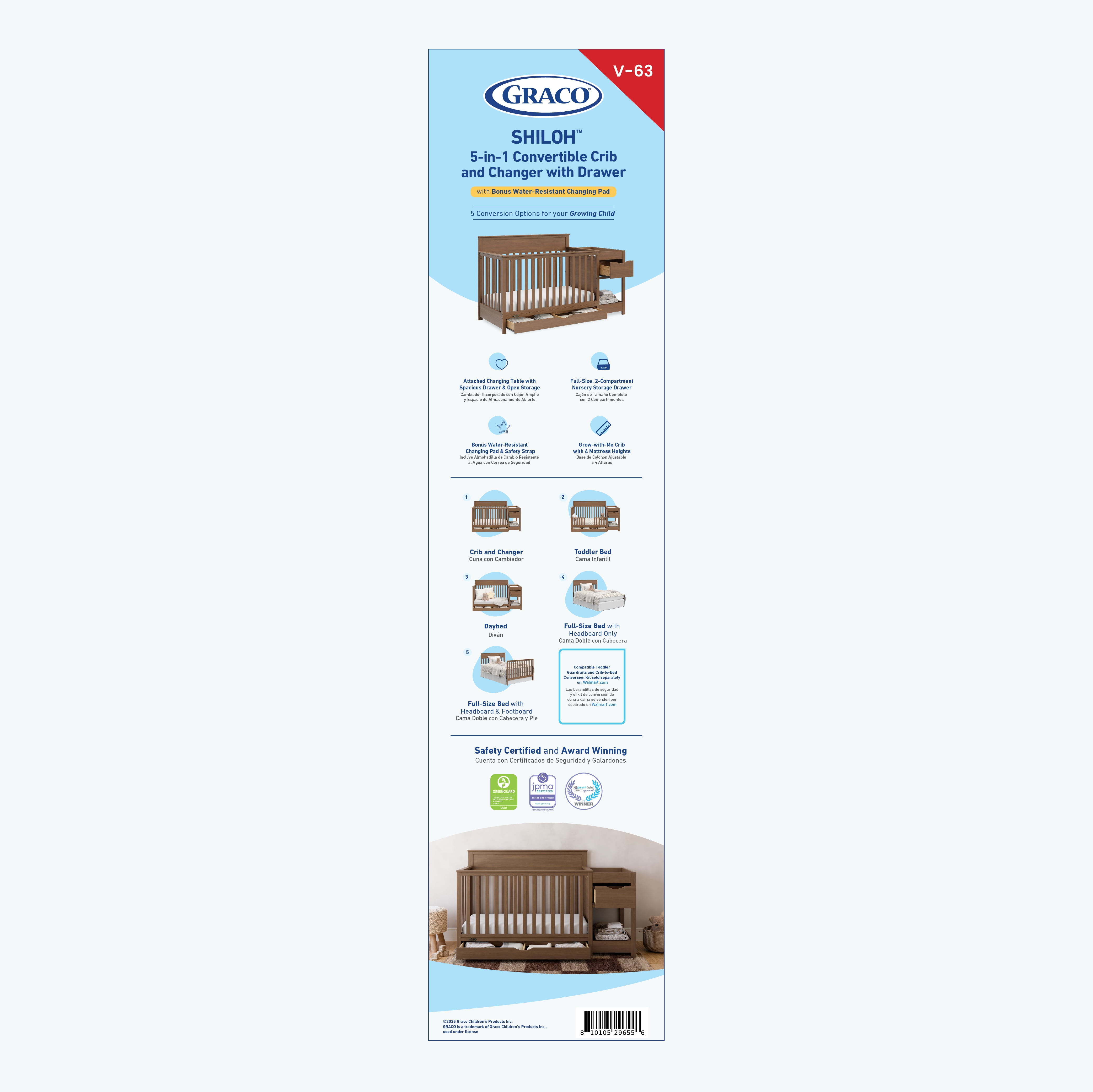 Graco Shiloh Convertible Baby Crib and Changer, Hazelnut