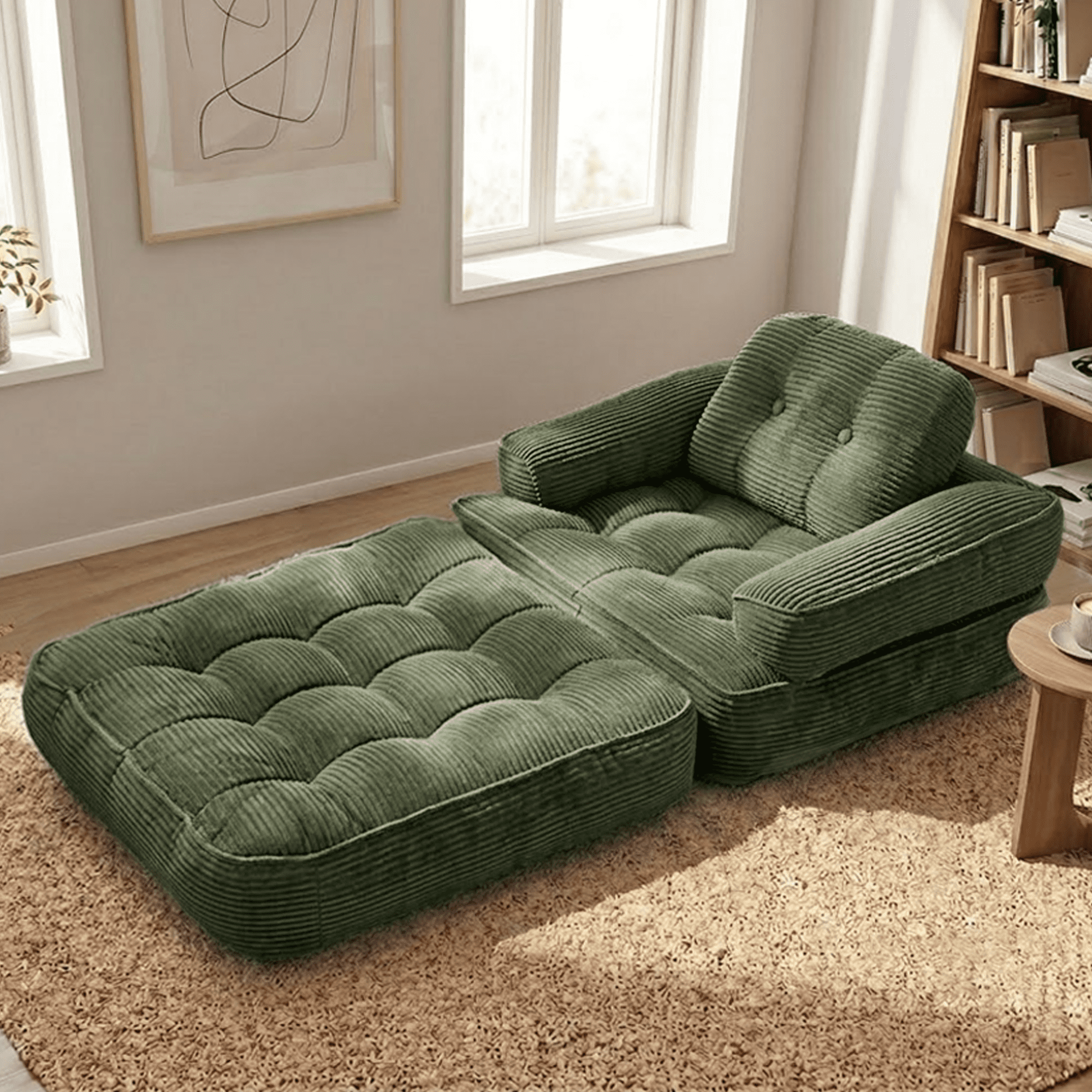 Leumius 70" Folding Sofa Bed,Convertible Single Sofa Bed with Armrest,2-in-1 Corduroy Boneless Foldable Bed with Pillows for Bedroom, Living Room, Homestay, Game Room,Dark Green