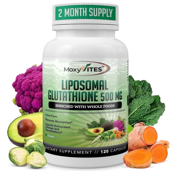 MoxyVites Liposomal Glutathione 500mg Reduced Active L-Glutathione Antioxidant Blend Capsules 120 Count