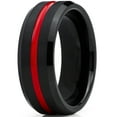 thumbnail image 2 of Metal Masters Mens Tungsten Carbide Black Wedding Band Engagement Ring Grooved Red Center Comfort-Fit 10, 2 of 8