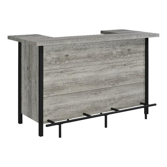 Pemberly Row 70.75"W Modern Wood Bar Unit in Gray Driftwood/Black
