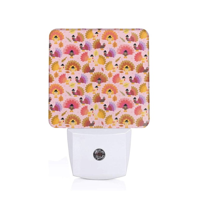 Balery Happy Thanksgiving Turkey Luz Nocturna LED con Sensor Automático, Enchufe con Sensor Crepuscular, Luz Suave de 0.5W para Dormitorio, Pasillo, Baño-UK