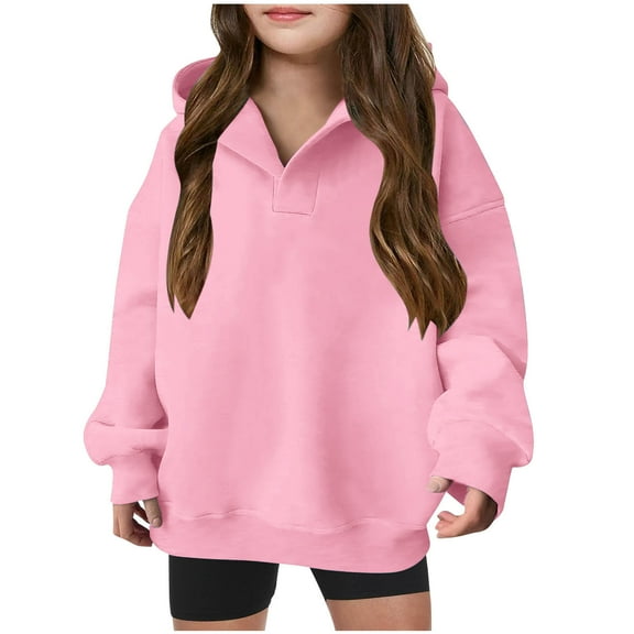 NAISIBABY Toddler Girls Hoodies, Long Sleeve Fashion Lapel Solid Color Pullover Casual Tops Pink 5-6T