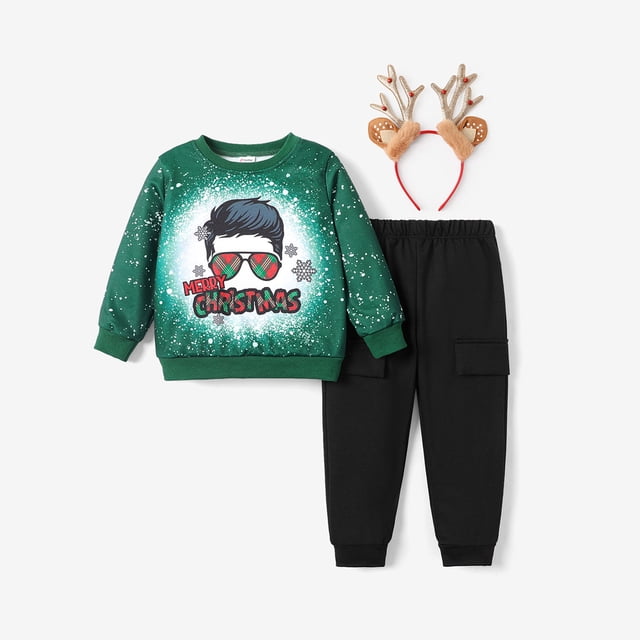 Conjunto de 2 piezas de pantalón y camiseta navideños con diseño infantil para niño pequeño