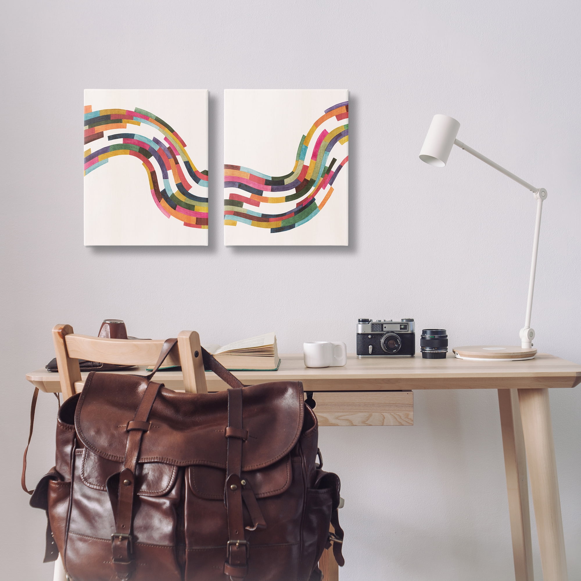 Stupell Industries Abstract Colorful Wave Abstract Painting Wrapped Canvas Art Print Wall Art, 16 x 20, Set of 2
