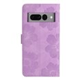 thumbnail image 3 of SaniMore Case for Google Pixel 7 Pro 6.7" 2022, [Card Slots + Cash Pocket + Removeable Wrist Strap] PU Leather Embossed Flower Flip Kickstand 360° All-around Protective Wallet Shell, Purple, 3 of 11