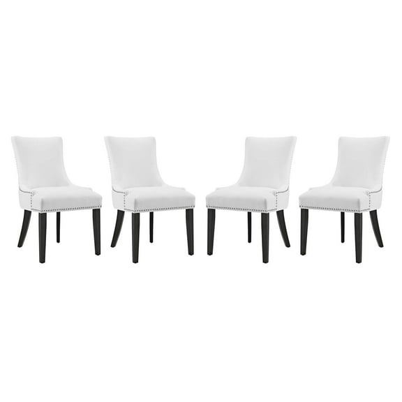 Modern Contemporary Urban Design Dining Kitchen Room Side Chair, Set of Four, Faux Vinyl Leather Nail Rivet, White