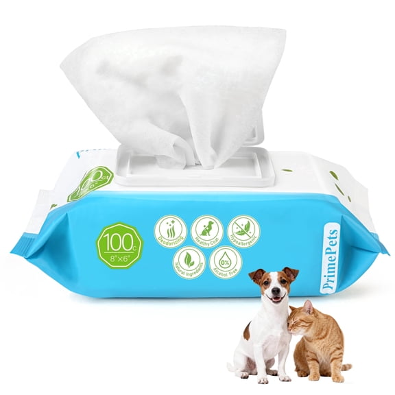 Prime Pets Dog Wipes for Paws and Butt, 100 Ct, Pet Wipes for Dogs & Cats, Deodorizing Puppy Wipes