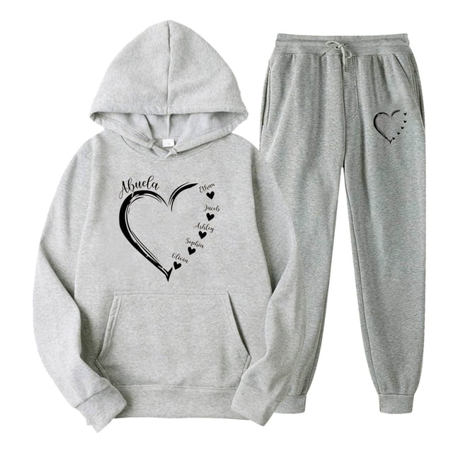 MKLEKYY Jeans pour Femmes Ensemble de Sweat à Capuche et Pantalon Décontracté Imprimé Couleur Unie (2) Cargo