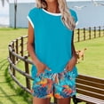 thumbnail image 3 of gbyLJF Shorts Set for Women Summer Two Piece Short Sleeve Sweatsuit Crewneck Tops Matching Drawstring Shorts Sets, 3 of 6