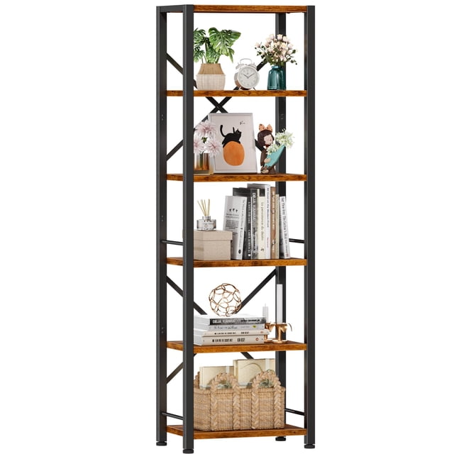 Estantería Furologee de 6 niveles, industrial, rústica, marrón
