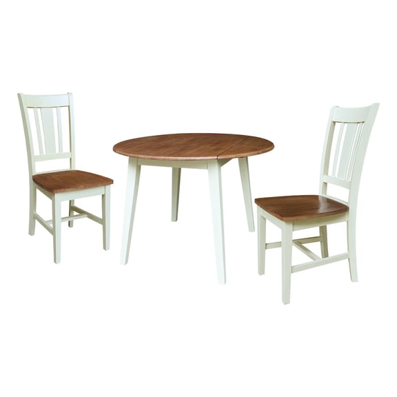 42" Solid Wood Round Dual Drop Leaf Dining Table with 2 Chairs   Multi Color