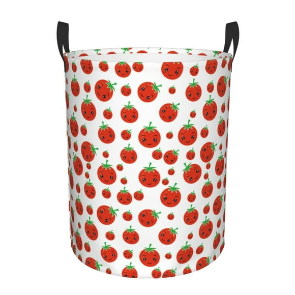 Balery Hand Drawn Tomatoes Cesta de ropa redonda con asas, impermeable, independiente, para ropa, juguetes, dormitorio y familia-Medium