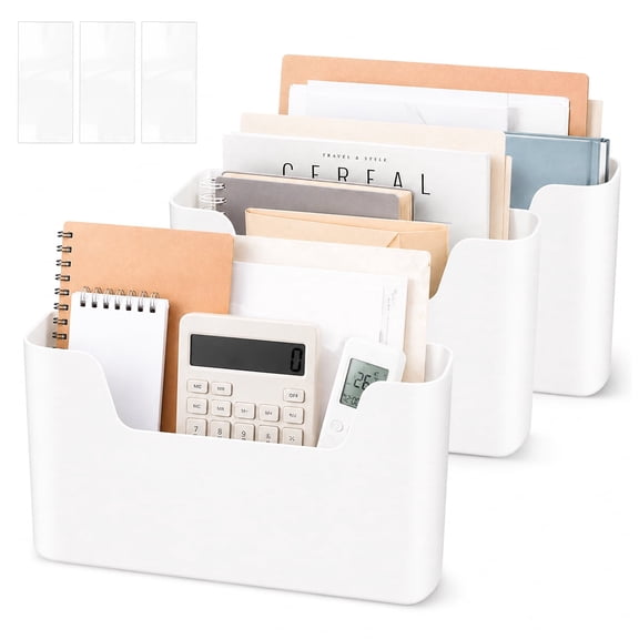 Kabuer No Drilling Acrylic File Holder Wall Organizer, Hanging Mail Organizer Document Holder, White (3 Pack)