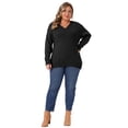thumbnail image 3 of DARING DIVA Women's Plus Long Sleeve V Neck Knit Pullover Sweater 1X Brown, 3 of 6