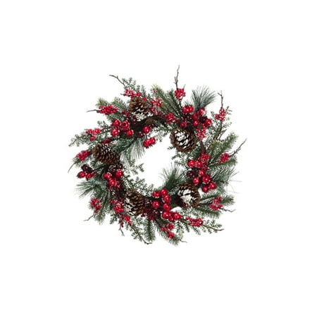 24 quot iced cranberry red berry and pine cone artificial auto christmas wreath