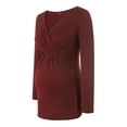 thumbnail image 5 of mgoYE Women's Maternity Shirts Ribbed Long Sleeve Pregnancy Tops V Neck Knit Side Ruched Pregnant Clothes Sweater(Wine,2XL), 5 of 9
