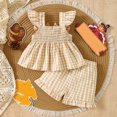 thumbnail image 5 of mgoYE Thanksgiving Toddler Girl Outfit Ruffle Shirt Tops Dress Shorts Set Plaid Tank Top Shorts Set,Cute Baby Girl Clothes, 5 of 8