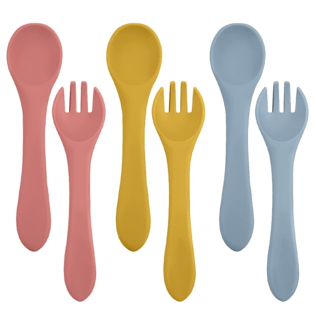 Hukapapa Tenedores y cucharas para alimentación de bebés Suministros de seguridad Mini utensilios para niños para bebés, niños y niñas, primeros alimentos