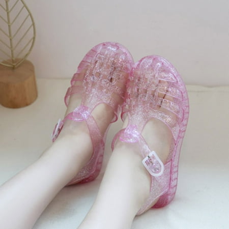 

Toddler Girls Sandals Sparkly Plastic Jelly Open Toe Shoes Summmer Beach Outdoor Princess Flat Shoes For Babies