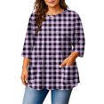 thumbnail image 2 of Sewkxo Womens Plus Size Tops Casual 3/4 Length Shirt Crew Neck Print Blouse Cotton Spring Summer Clothes,Purple 4XL, 2 of 6