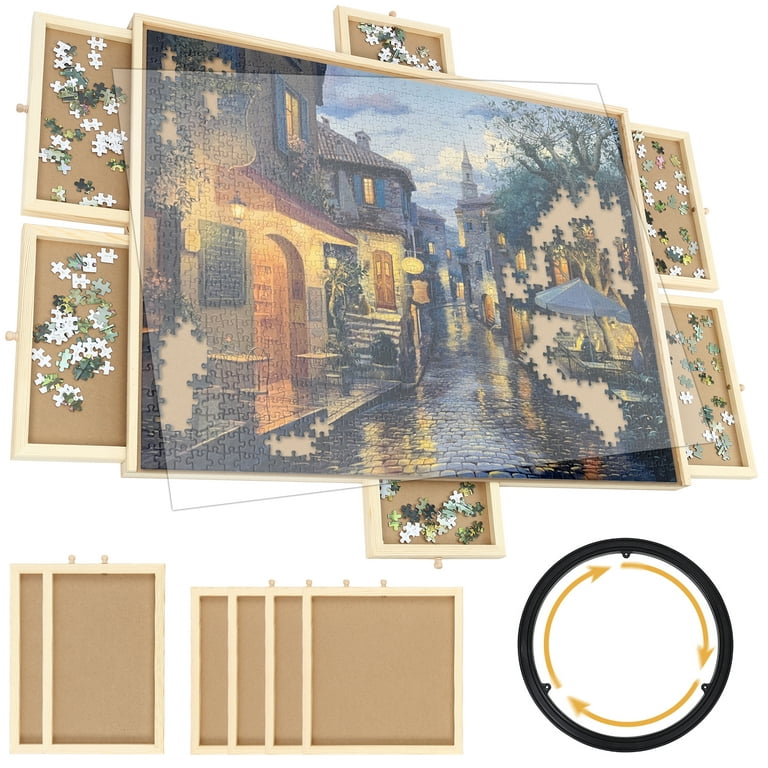 1500 Piece Rotating Wooden Jigsaw Puzzle Table - 6 Drawers, Puzzle Board  with Puzzle Cover | 27” X 35” Jigsaw Puzzle Board Portable - Portable  Puzzle