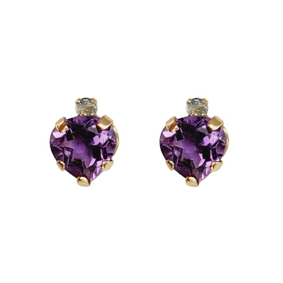 10K Yellow Gold Heart Shape Genuine Amethyst 6x6mm and Aquamarine Stud Earrings