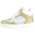 thumbnail image 2 of La Sheelah Flat Women High Top Fashion Sneakers Chelsea Shoes Lace Up Rhinestone Bling Sparkly Studs RICH-42 Gold / White 6, 2 of 5
