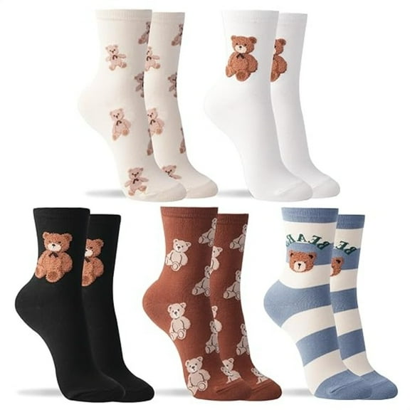 5 Pairs Ladies‘ Casual Socks with Fruit and Animal Graphics - Soft Combed Cotton, Reinforced Heel & Toe - Fun Novelty Ankle Socks Gift Set for Women