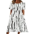 thumbnail image 1 of Robes Maxi Amples d'Été Décontractées pour Femmes à Manches Courtes, Col Ras du Cou, Imprimé Fleurs/encre, 1 of 8